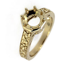 Sterling Silver Semi Mount Ring Setting Round RD 8x8mm Art Deco Style