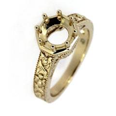 Sterling Silver semi mount ring setting with round 8x8mm Art Deco style design, ready for custom gemstone placement.
