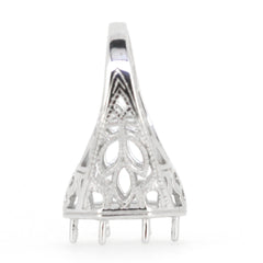 Sterling Silver Art Deco Style Semi Mount Ring Setting for 10x10mm Round Gemstone