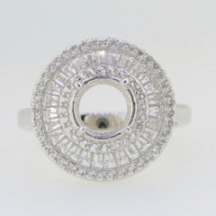 Sterling silver semi mount ring setting with triple halo for 8x8mm round gemstone, elegant design.