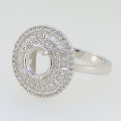 Sterling Silver semi mount ring setting with round 8x8mm stone and baguette triple halo design.