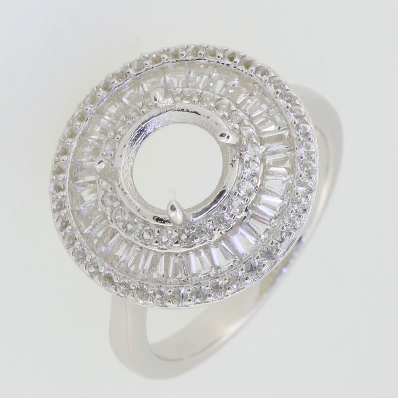 Sterling Silver Semi Mount Ring Setting with Triple Halo for an 8x8mm round gemstone display