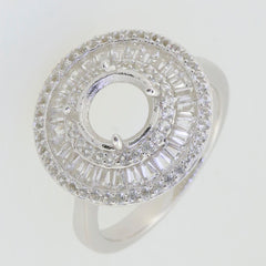 Sterling Silver Semi Mount Ring Setting with Triple Halo for an 8x8mm round gemstone display