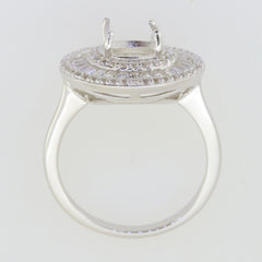 Sterling Silver Semi Mount Ring Setting for 8x8mm Round Stone with Triple Halo Design