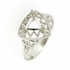 Sterling Silver semi mount ring setting featuring Art Deco design and trillion cut gemstone holder.