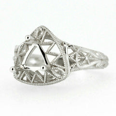 Sterling Silver Semi Mount Ring Setting in Art Deco Style, featuring a Trillion Tri 6x6mm design.