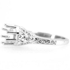 Sterling Silver Semi Mount Ring Setting with Art Deco design, featuring a decorative band and open prong design for gemstone.