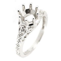 Sterling silver semi mount ring setting in Art Deco style with round 6x6mm gemstone holder.