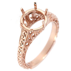 Art Deco style sterling silver semi mount ring setting with intricate detailing for 8x8mm round gemstone.