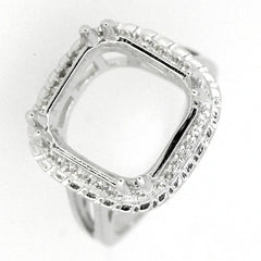 Sterling silver semi mount ring setting with a square halo design, featuring white topaz accents.