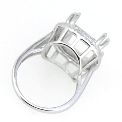 Sterling silver semi mount ring setting with white topaz accents, designed for a square emerald gemstone.