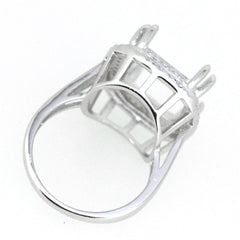 Sterling silver semi mount ring setting with square halo for emerald and white topaz accent.