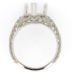 Sterling Silver Art Deco Semi Mount Ring Setting for 11x8mm Pear Gemstone, detailed ornate design, made to order.