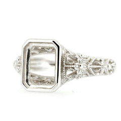Sterling Silver Art Deco Style Semi Mount Ring Setting for 9x7mm Emerald