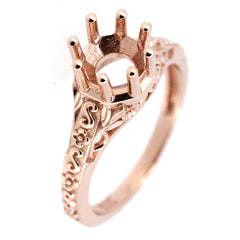 Sterling Silver Semi Mount Ring Setting, Art Deco Style, 6x6mm Round RD, available in customizable sizes.