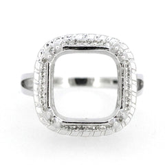Sterling Silver Semi Mount Ring Setting with Square Halo and White Topaz Accent, elegant design for personalized gemstones.