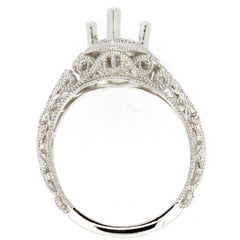 Sterling Silver Semi Mount Ring Setting with Art Deco design, ready for customizable gemstone mounts, 8x6mm pear shape.
