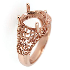 Sterling Silver Semi Mount Ring Setting with Art Deco design, designed for an oval stone, customizable and made to order.