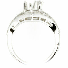 Sterling Silver semi mount ring setting for oval and triangle stones, showcasing Art Deco design and intricate details.