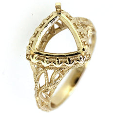 Sterling silver semi mount ring setting with art deco style, designed for a 10x10mm trillion gemstone.