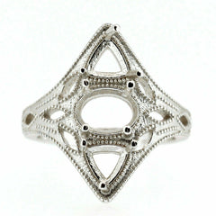 Sterling Silver Semi Mount Ring Setting in Art Deco Style for Oval and Triangular Stones