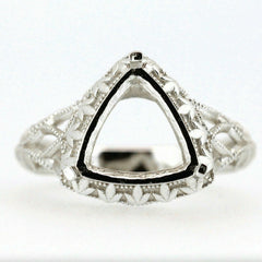 Sterling Silver Semi Mount Ring Setting with Art Deco Style 7x7mm Trillion Cut Design, Handmade to Order.