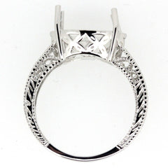 Sterling Silver Semi Mount Ring Setting with Art Deco Style Scroll, accommodates Oval 13x9mm gemstones.