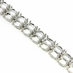 Sterling Silver Semi Mount Tennis Bracelet Setting for oval 7x5mm stones, 48 stone capacity, double row design.