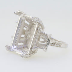 Sterling Silver Semi Mount Ring Setting 18x13mm, designed for 3 stones with White Topaz accents and customizable sizes.