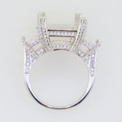 Sterling Silver semi mount ring setting for 3 stones with White Topaz, elegant design, custom sizes available.