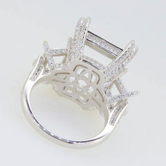Sterling Silver Semi Mount Ring Setting with White Topaz accents, designed for 18x13mm main gemstone, handcrafted.