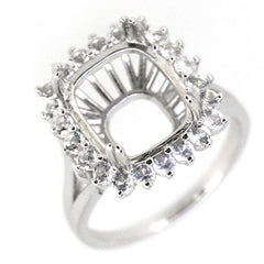 Sterling Silver semi mount ring setting with radiant halo for 12x10mm gemstone, accented with D Color Moissanite.