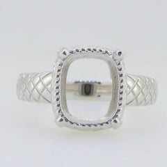 Sterling Silver Semi Mount Ring Setting with Cushion CU 11x9mm Milgrain Design, ready for customized gemstone fitting.