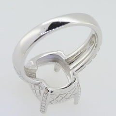 Sterling Silver semi mount ring setting with cushion shape, 11x9mm, featuring a detailed milgrain design.