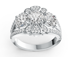 Elegant Floral Cluster Birthstone Ring – 12 Gemstone Variants, Triple-Stone Halo Design, Luxury Micro-Pavé Jewelry PJC4580R
