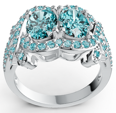 Elegant Two-Stone Birthstone Ring – Dual Round Gem Design with Pavé Accents & Split Shank, 12 Gemstone Variants PJC4597R