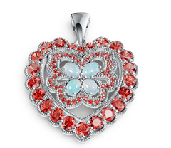 Elegant Heart & Butterfly Birthstone Pendant – Opal Center Butterfly with Crystal Floral Halo, Luxury Statement Necklace PJC6697P