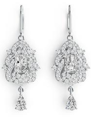 Vintage Emerald-Cut Birthstone Dangle Earrings – Ornate Pavé Halo with Pear-Drop Accent, 12 Gemstone Variants PJC7735E