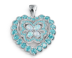 Elegant Heart & Butterfly Birthstone Pendant – Opal Center Butterfly with Crystal Floral Halo, Luxury Statement Necklace PJC6697P