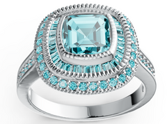 Elegant Double Halo Birthstone Ring – Cushion-Cut Center Stone with Baguette & Pavé Accents, 12 Gemstone Variants, Luxury Statement Jewelry PJC4484R