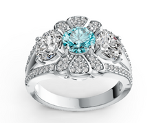 Elegant Floral Cluster Birthstone Ring – 12 Gemstone Variants, Triple-Stone Halo Design, Luxury Micro-Pavé Jewelry PJC4580R