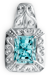 Elegant Vintage Scroll Birthstone Pendant – Emerald-Cut Center Stone with Ornate Filigree Design, 12 Gemstone Variants PJC7688P