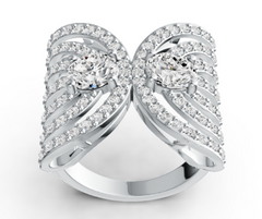 Elegant Double-Gem Winged Birthstone Ring – 12 Gemstone Variants, Micro-Pavé Statement Design, Luxury Fashion Jewelry PJC4559R