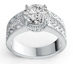 Elegant Filigree Birthstone Solitaire Ring – Round Center Stone with Vintage-Inspired Engraved Band, 12 Gemstone Variants PJC19990R