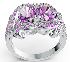 Elegant Two-Stone Birthstone Ring – Dual Round Gem Design with Pavé Accents & Split Shank, 12 Gemstone Variants PJC4597R