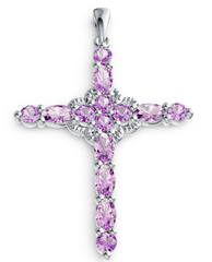 Elegant Oval & Round Gemstone Cross Pendant – Sparkling Birthstone Necklace, 12 Gemstone Variants, Luxury Faith Jewelry PJC4712P