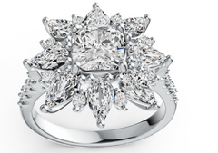 Elegant Floral Halo Birthstone Ring – Cushion-Cut Center Stone with Marquise Petal Accents, 12 Gemstone Variants, Luxury Statement Jewelry PJC36787R