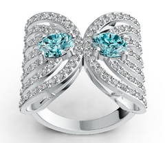 Elegant Double-Gem Winged Birthstone Ring – 12 Gemstone Variants, Micro-Pavé Statement Design, Luxury Fashion Jewelry PJC4559R