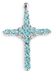Elegant Oval & Round Gemstone Cross Pendant – Sparkling Birthstone Necklace, 12 Gemstone Variants, Luxury Faith Jewelry PJC4712P