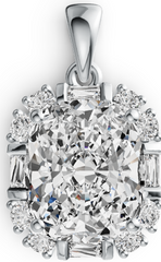 Elegant Oval Halo Birthstone Pendant – Mixed Round & Baguette Crystal Accents, 12 Gemstone Variants, Luxury Statement Necklace PJC4777P
